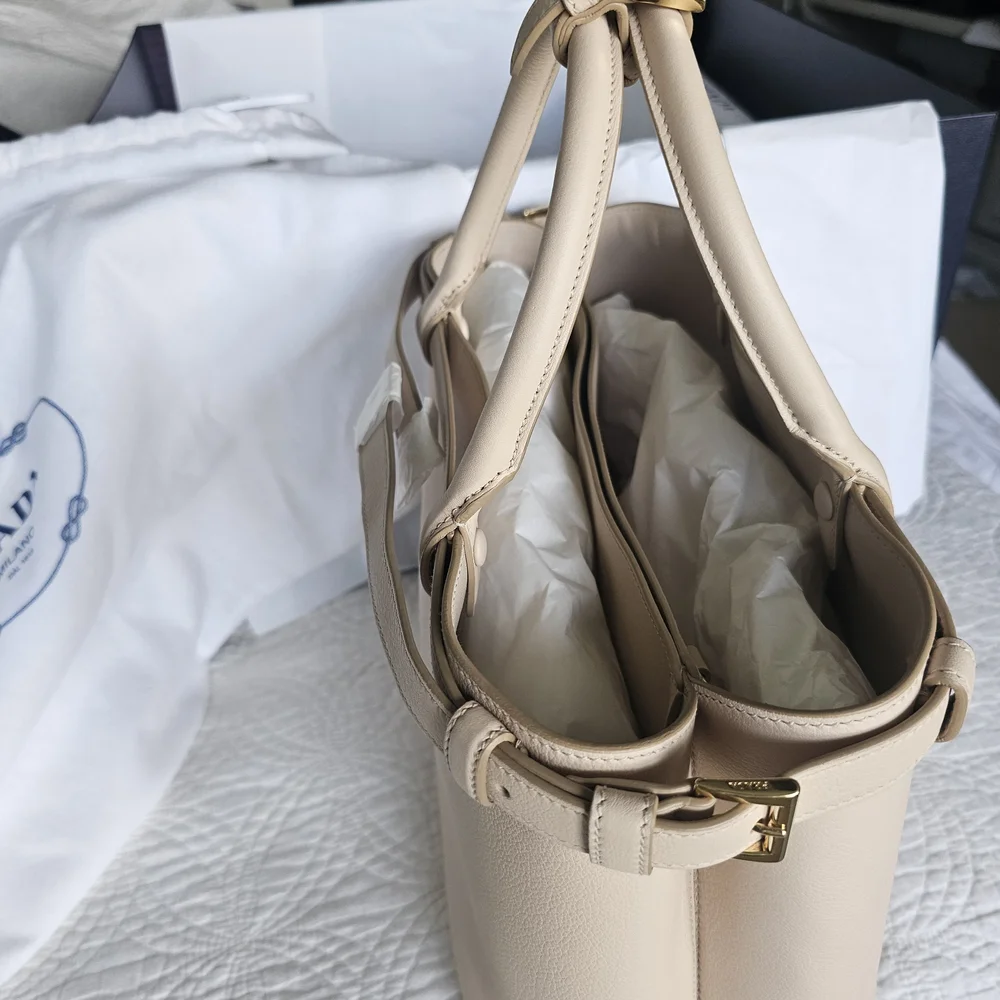 Prada Cream Leather Top-Handle Tote - Picture 3 of 9